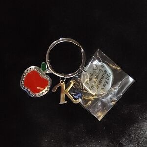 Red Apple Keychain with Silver Initial Charm